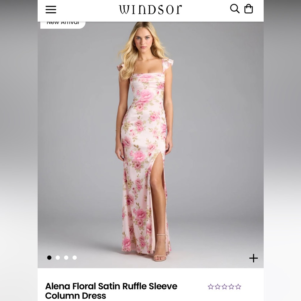 NWT Windsor Alena-floral satin ruffle sleeve column dress